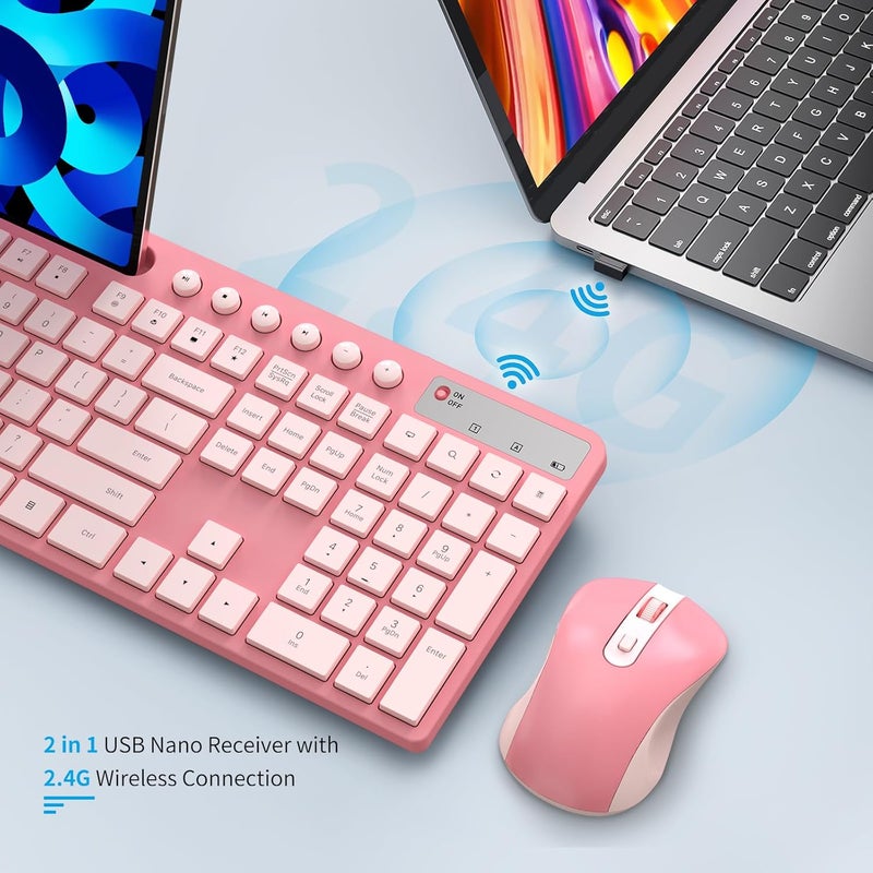 MARVO Wireless Keyboard and Mouse Combo, 2.4G Ergonomic Wireless Computer Keyboard with Phone Tablet Holder, Silent Mouse with 6 Button, Compatible with MacBook, Windows (Sakura Pink) - Image 5